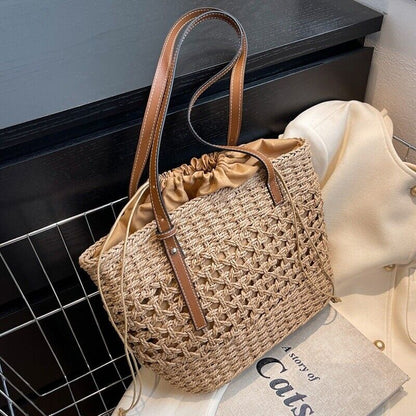 Tote Straw Summer Bag Beach Handbag Woven Women Rattan Shoulder Purse Wicker