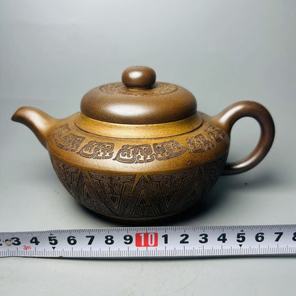 Vintage Chinese Yixing Purple Clay Teapot Zisha Ceremony Carving Collectible Art