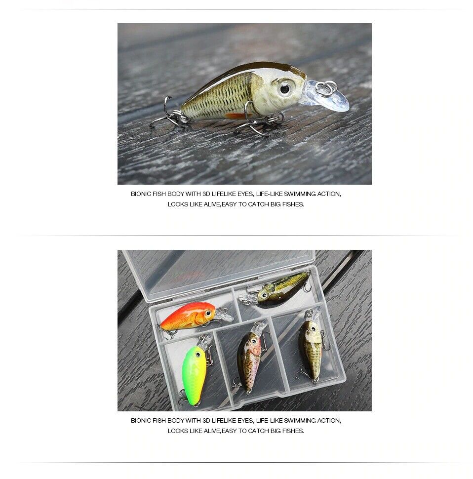 5Pcs/Lot Mini Crankbait 36mm 3.6g Fishing Lure Set Topwater Artificial Hard Bait