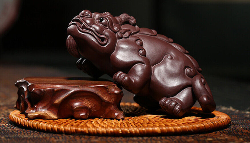 Handmade Tea Pet Yixing Zisha Purple Grit Clay Mascot Statue Wealth Bring China