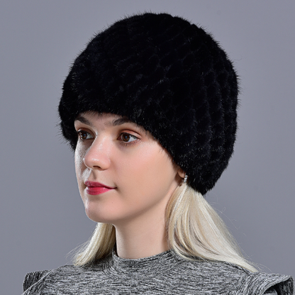 Women Mink Fur Hats Natural Real Fur Knitted Cap Fluffy Fur Beanie Black Fur Cap