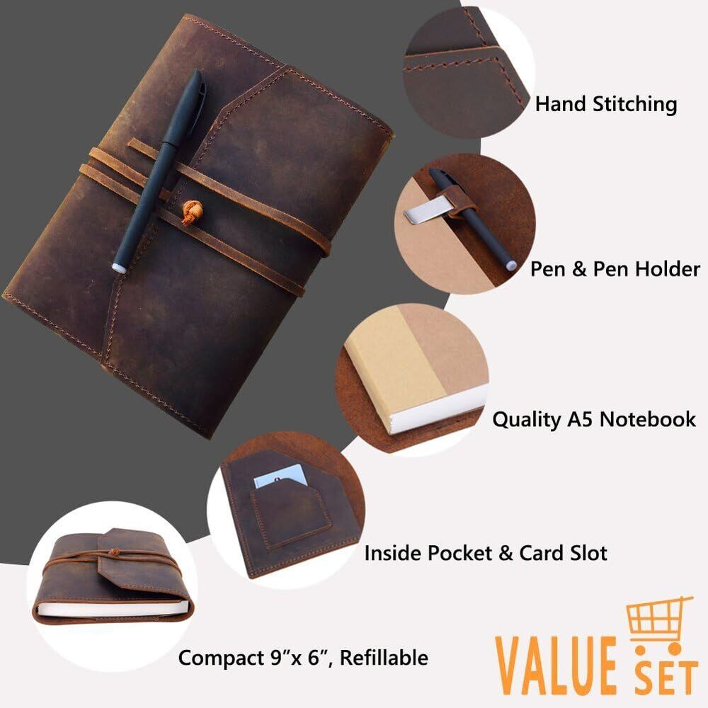 Handmade Refillable Leather Journal Writing Notebook Bound Diary Art Sketchbook