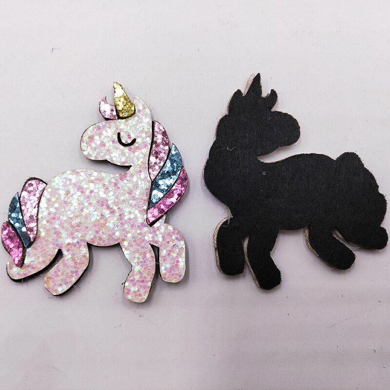 4Pcs/Lot 5.5x6.5cm Glitter Fabric Appliques Cartoon Unicorn Craft Padded Patches