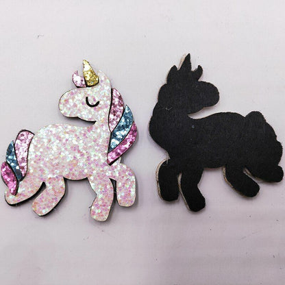4Pcs/Lot 5.5x6.5cm Glitter Fabric Appliques Cartoon Unicorn Craft Padded Patches