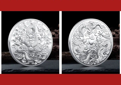 Commemorative Coin Double Dragon Nafu Gold Silver Bronze Chinese Classical Badge