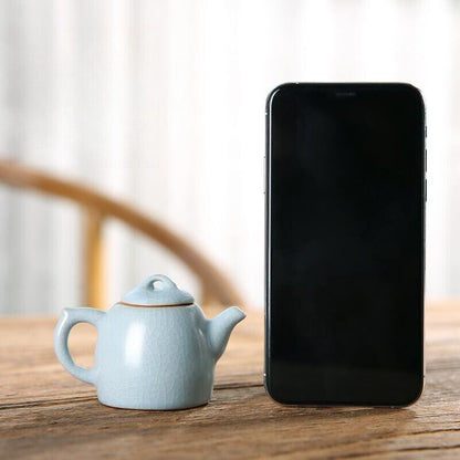 Mini Ru Kiln Teapot Fingertip Pot Small Capacity Ceramic Pocket Pot Tea Pet 60ml