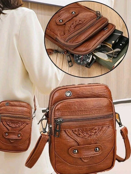 Crossbody Bag for Women PU Leather Handbag Mini Shoulder Bag Purses Brown