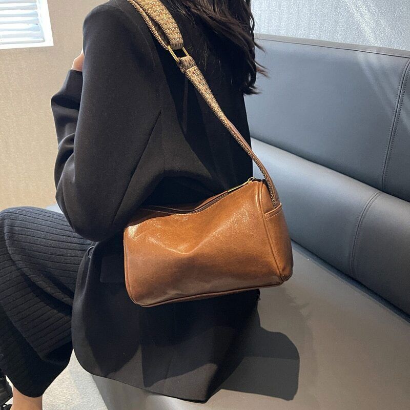 Shoulder Crossbody Bags Women PU Leather Women's Wide Shoulder Bag