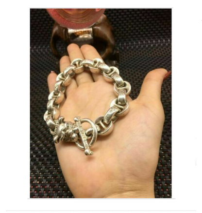 Asian chinese old miao silver hand cast dog statue bracelet jewel cool gift