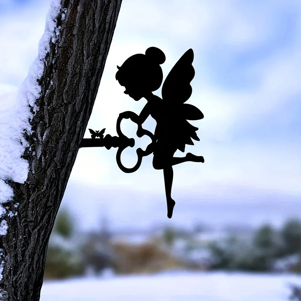 Home With This Cute Elf On Branch Steel Silhouette Metal Wall Art Statue Stake!
