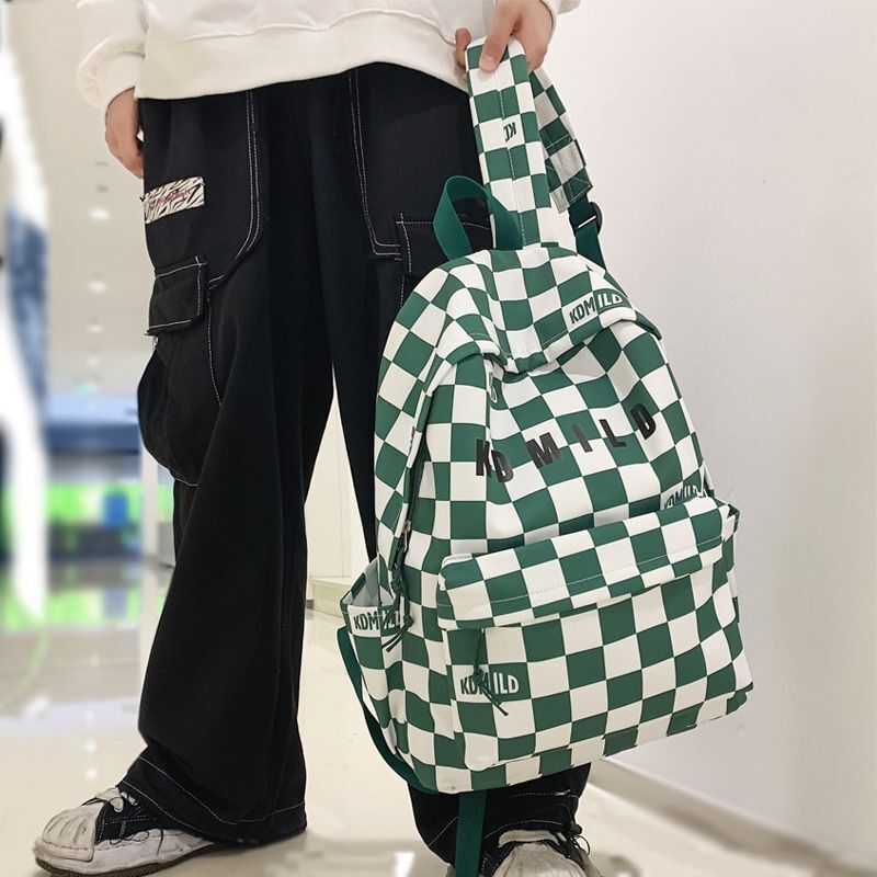 Backpack Large Students Schoolbag Stripe Style Fashionable Waterproof Polyester