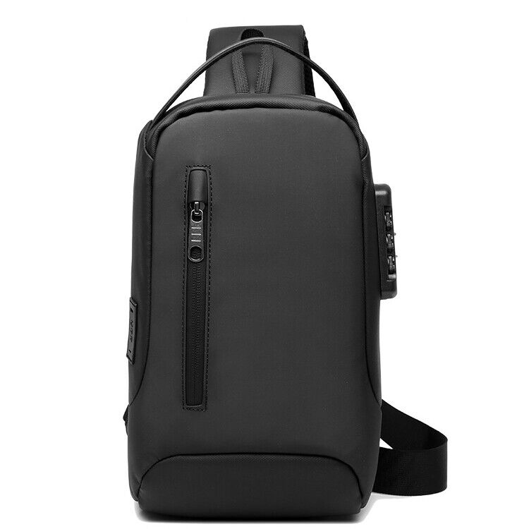 Men's Sling Backpack Oxford cloth Waterproof Crossbody Bag Black Daypack USBport