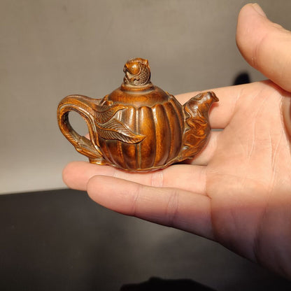 Chinese vintage Boxwood Carved fish statue Teapot hobbies interests mahjong