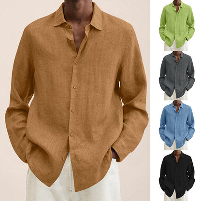 Tops T Shirt Blouse Shirt Tunic Long Sleeve Cotton Linen Long Sleeve Men Baggy