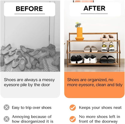 Installation-Free 3-Tier Shoe Rack for Closet & Entryway Foldable Bamboo Storage