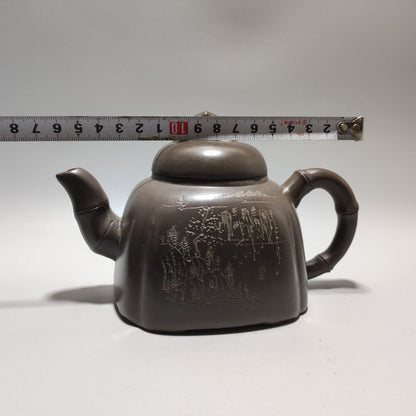 Vintage Chinese Yixing Purple Clay Teapot Zisha Ceremony Ceramic Bamboo Teaware