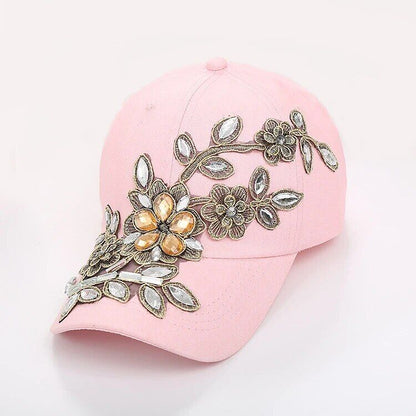 Crystal Women Baseball Cap Adjustable Snapback Casual Travel Flower Sport Hats