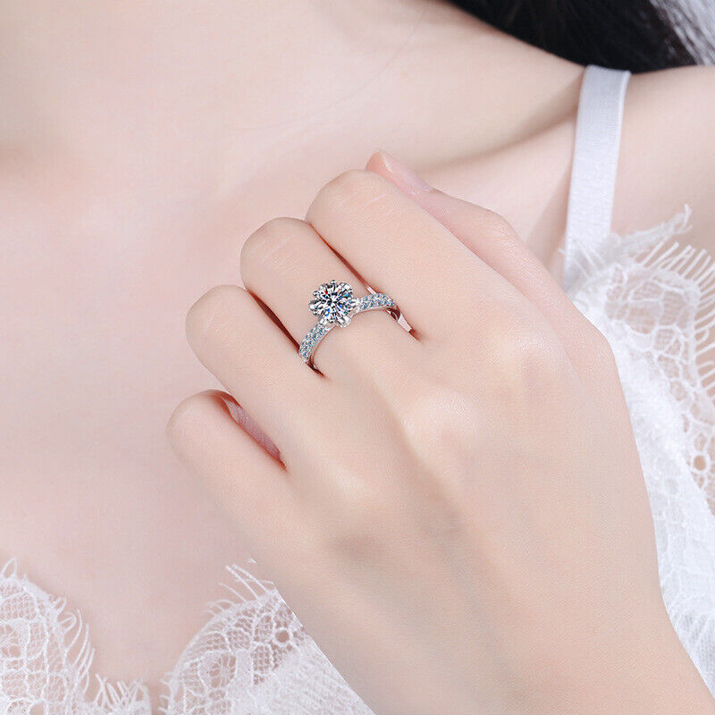 Certified 5 Carat Diamond Engagement Ring Women 14K White Gold Sterling Silver
