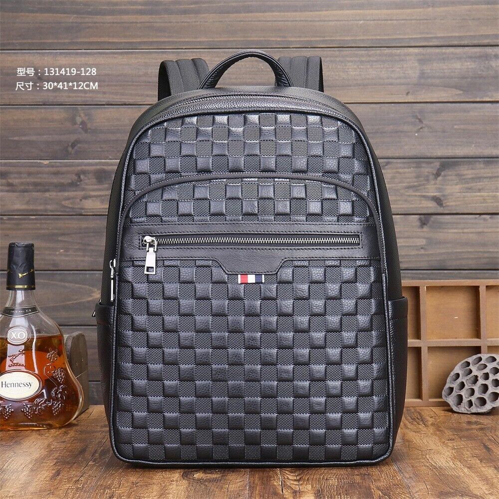 Top Cow Leather Black Backpack, Soft Leather Large Capacity Rucksack Travel Bag