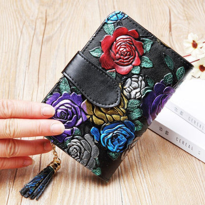 Floral Wallet Leather Purse Short Wallets Leather Coin Purse 9*2.5*13.5 CM 1 PC
