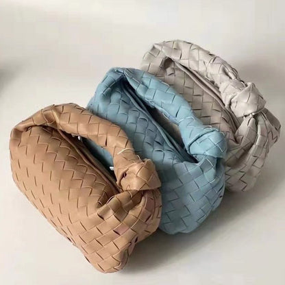 Cow Split Leather Knot Bag Weave Handmade Sling 27X13X16cm Polyester Accessories