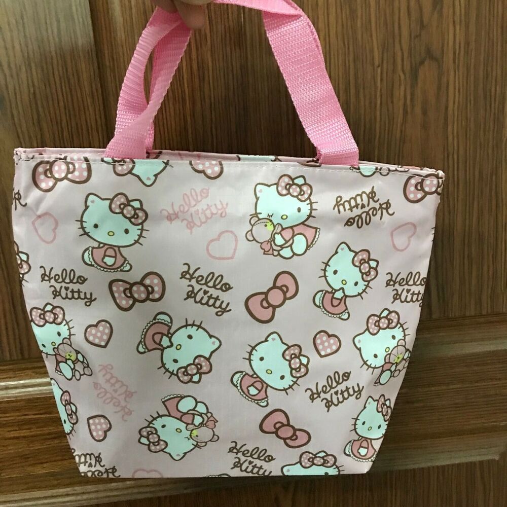 Cute Hello Kitty Heart Bow Handbag Lunch Box Storage Bag Tote Picnic Case Zipper