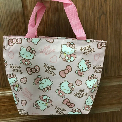 Cute Hello Kitty Heart Bow Handbag Lunch Box Storage Bag Tote Picnic Case Zipper