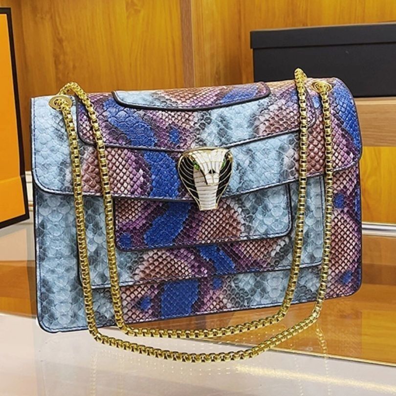 Snake Print Leather Shoulder Bag Handbag Crossbody Bags Square Purse 27*18*7 CM