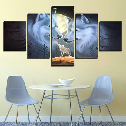 Animals Wolf Full Moon Wolves Canvas Print Painting Wall Art Home Decor 5PCS