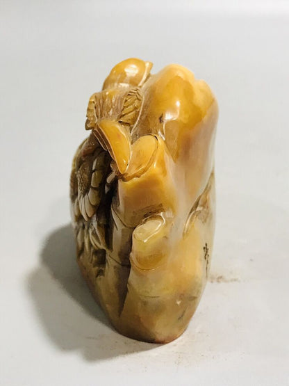 Chinese Shoushan Stone Carved Exquisite Flower Bird Seal Statue Figurine Artwork