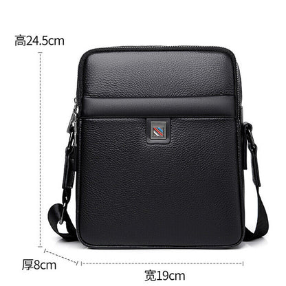 100% Genuine Leather Men's Double Zipper Sling Shoulder Messenger Bag Crossbody