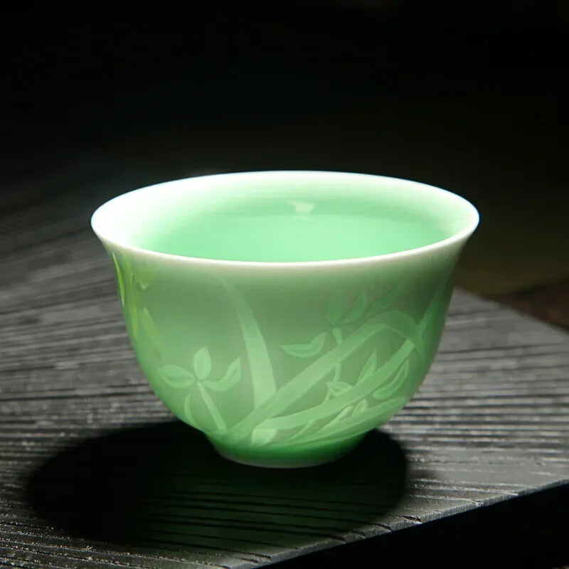 New China Kungfu Teacups Green/Azure Plum Bamboo Celadon Pu'er Master Tea Cup