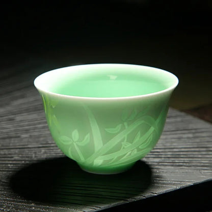 New China Kungfu Teacups Green/Azure Plum Bamboo Celadon Pu'er Master Tea Cup