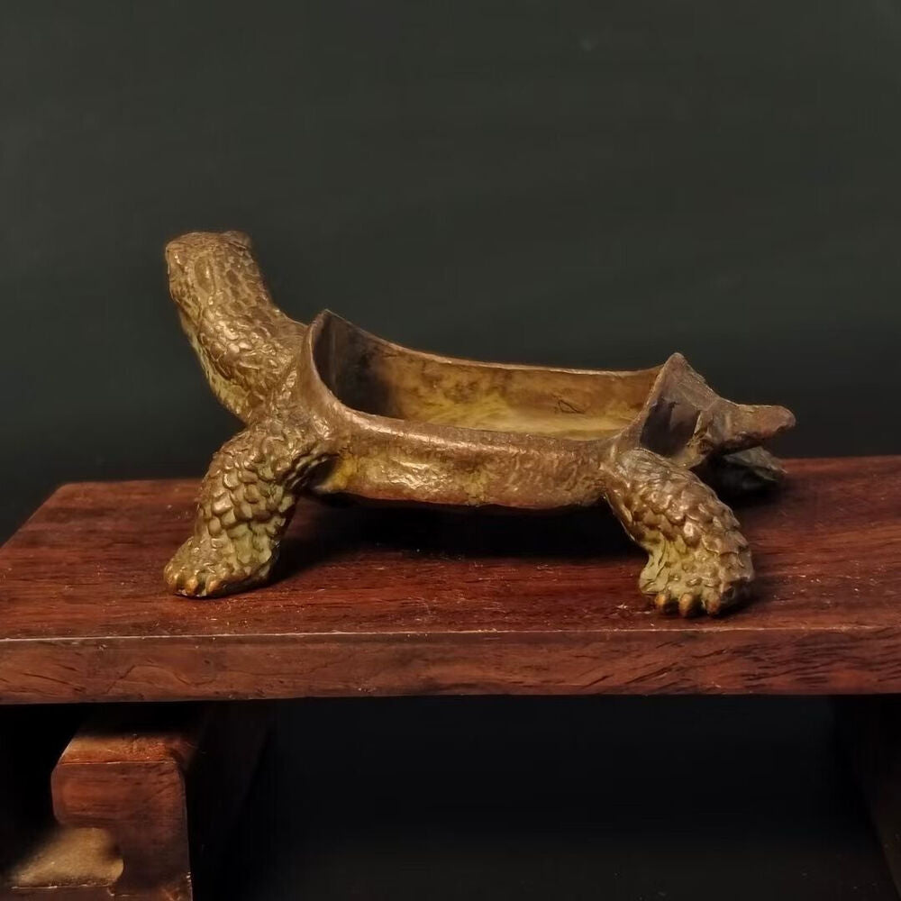 Chinese old bronze collect tortoise turtle figure statue incense burner buddha