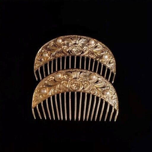Women Hair Comb Plastic Golden Peony Pattern Classic Tang Style Fashion Headwear