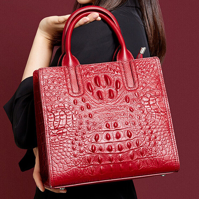 100% Genuine Leather Womens Crocodile Elegant Handbag Evening Party Shoulder Bag