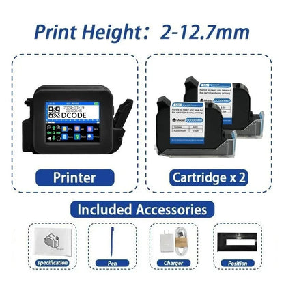 DCODE XMINI 12.7mm Portable Mini Handheld Inkjet Printer Text QR Barcode Machine