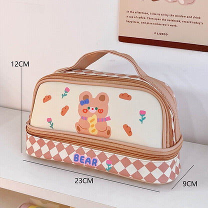 Large Capacity Pencil Case Pen Pouches Girls Cartoon Makeup Bag Storage Case