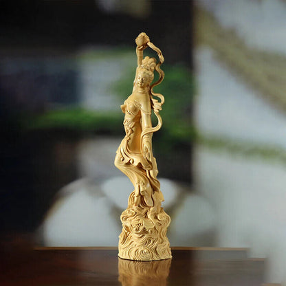 Boxwood sculpture goddess solid wood statue home room office figure Sky girl