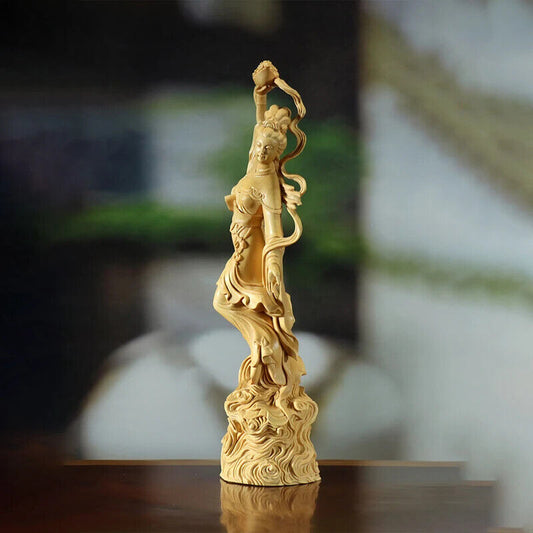 Boxwood sculpture goddess solid wood statue home room office figure Sky girl