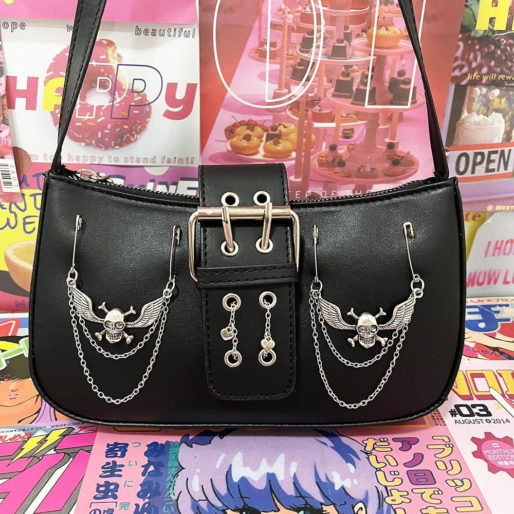 Gothic Chains Bag Fashion Punk E Girl Shoulder Bags Shopper Purse 22*11*5.5 CM