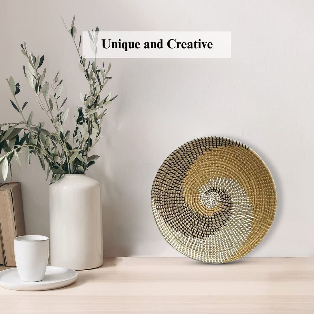 Hand Woven Wicker Rattan Wall Basket Decor for Home Boho Flat Design Rustic