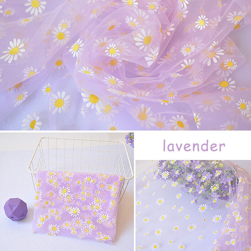Floral Daisy Gauze Mesh Fabric Transparent Chiffon DIY Sweet Dress Blouse Bags