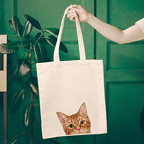 WIRESTER Reusable Canvas Tote Bag for Women Medium, Orange Tabby Kitten Cat