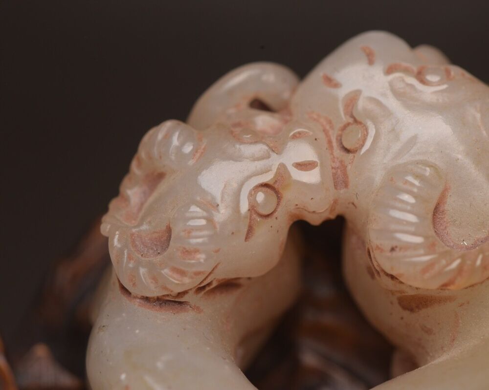 Chinese Natural Hetian Jade Carving Cattle Statue Figurines Collection Nice Art
