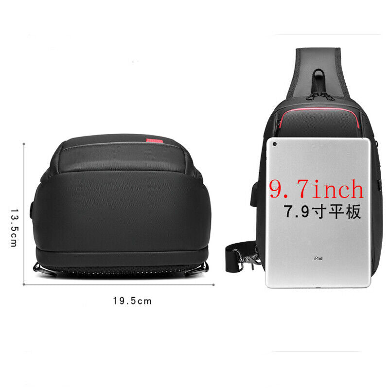 Men's Sling Backpack Oxford cloth Waterproof Crossbody Bag USB Port Sport Bags