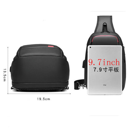 Men's Sling Backpack Oxford cloth Waterproof Crossbody Bag USB Port Sport Bags