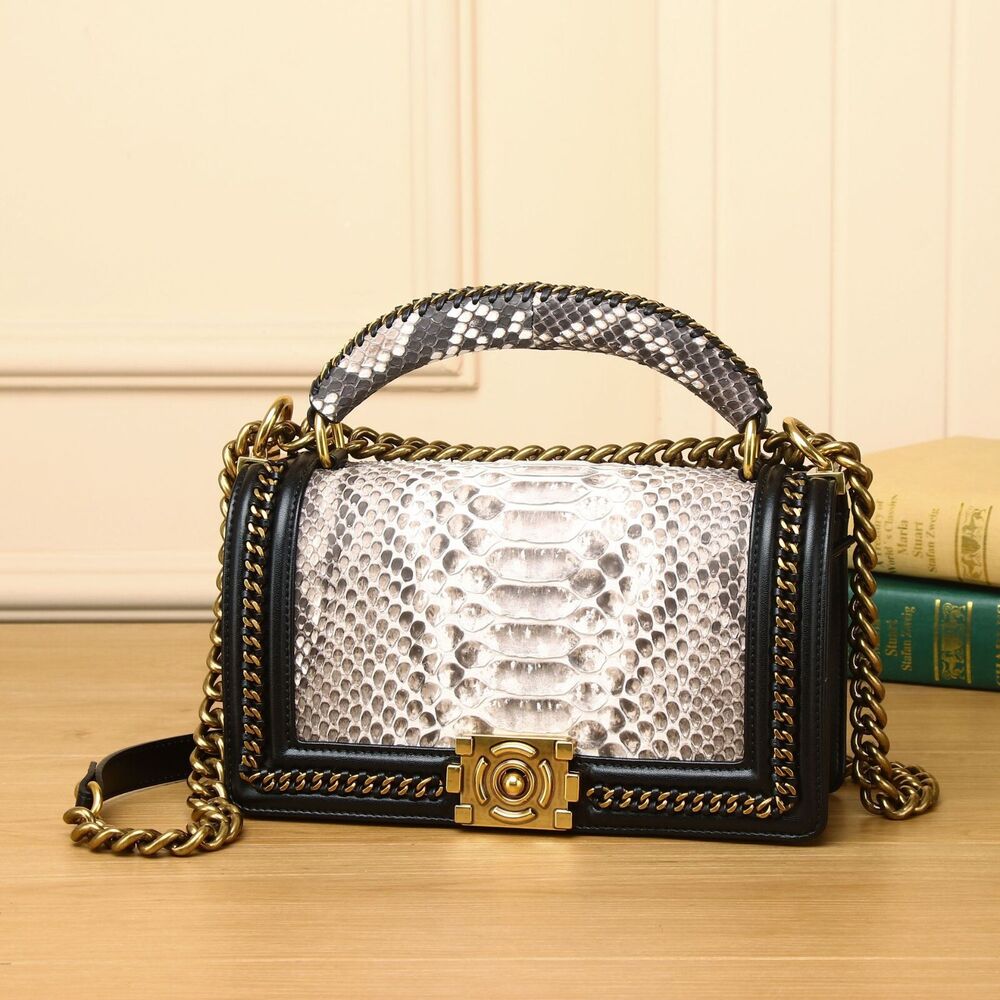 Real Pythonskin Women's Luxury Chain Bag, Sling Shoulder Bag Small Handbags