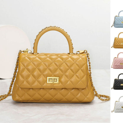 19/23/29 Quilted Sheepskin Leather Small Flap Purse Tote Clutch Handbag w/ Chain