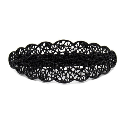Women Hair Clips Metal Antique Black Silver Rhinestones Hairwear Barrette 10x4cm
